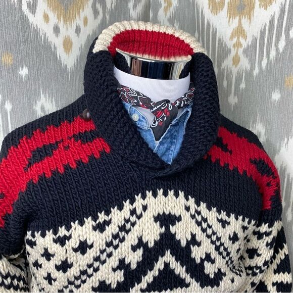Polo Ralph Lauren Vintage Southwestern Style Handknit Wool Shawl Collar Sweater - Picture 5 of 16